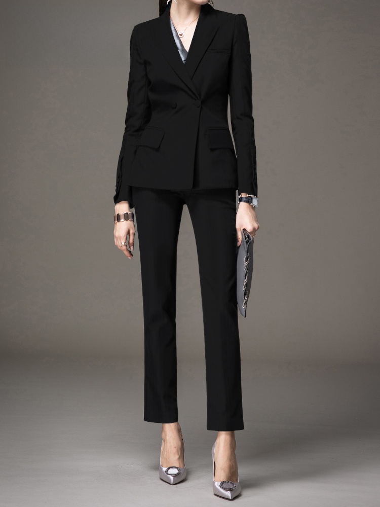 Women Formal Wear Interview - Conjunto de Terno Preto Elegante para