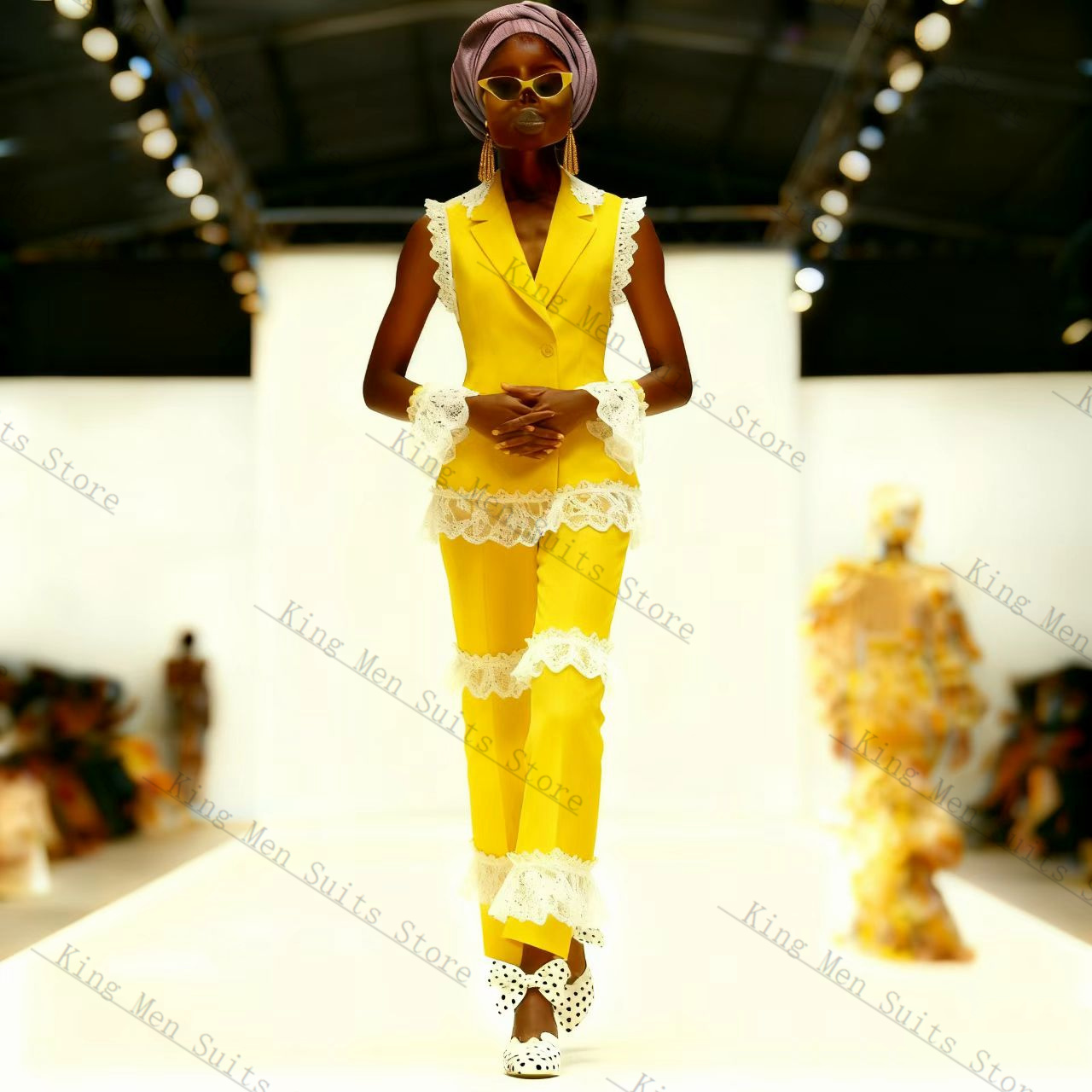 Yellow Formal Wear Women - Conjunto de terno feminino de renda