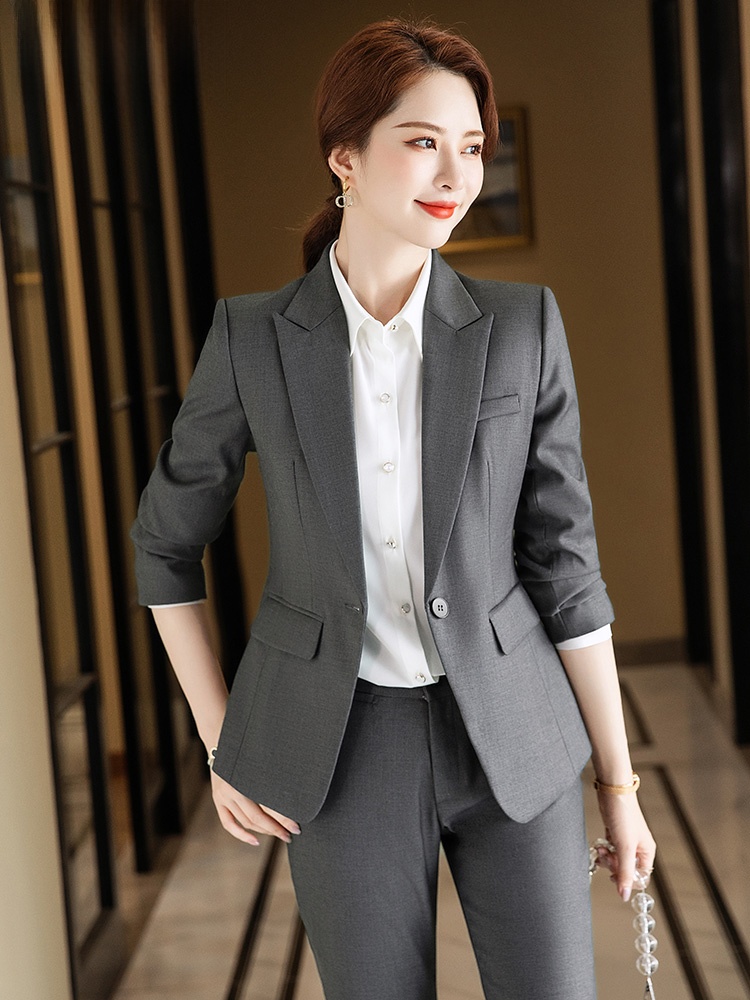 Women Formal Wear Interview - Conjunto de Terno Cinza para Mulheres,