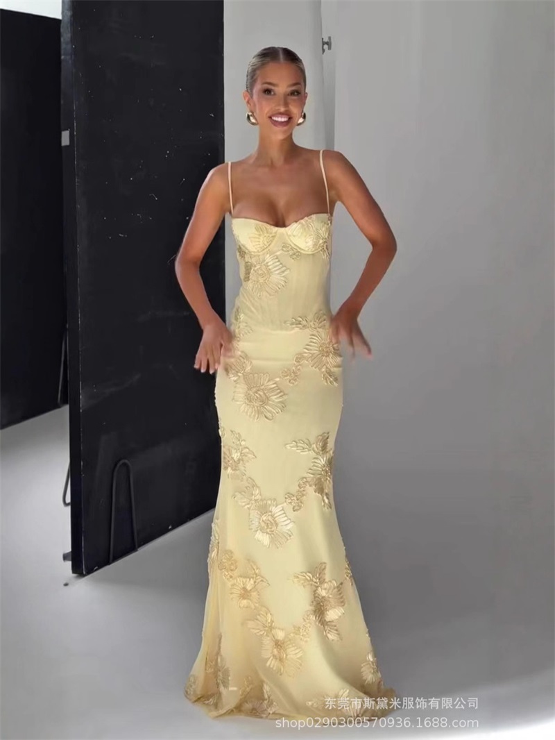 Yellow Formal Wear Women - Amarelo bordado feminino vestido de baile