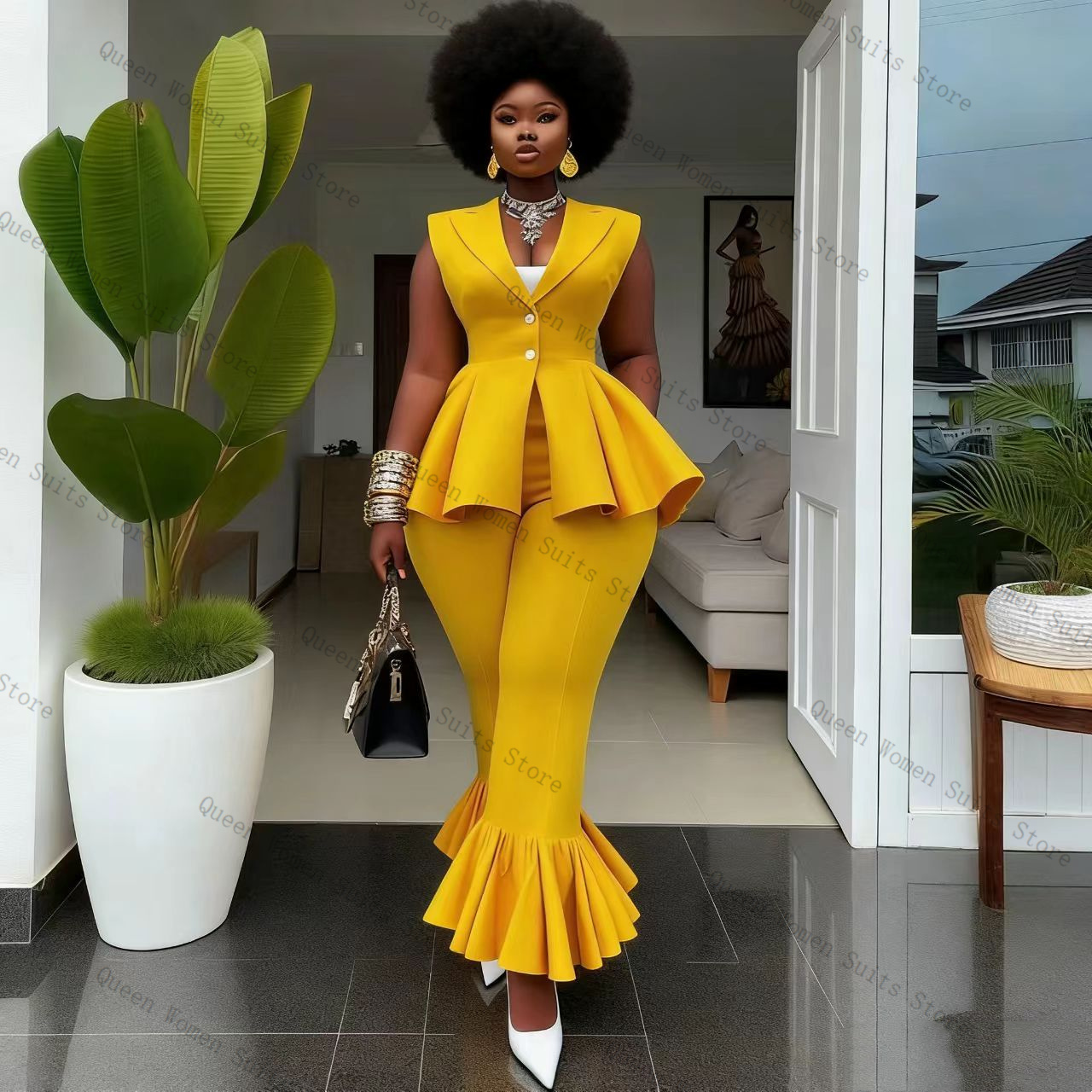 Yellow Formal Wear Women - Conjunto de Calças Femininas Amarelas 2
