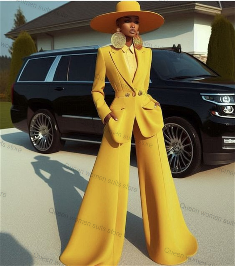 Yellow Formal Wear Women - Conjunto de terno feminino de algodão