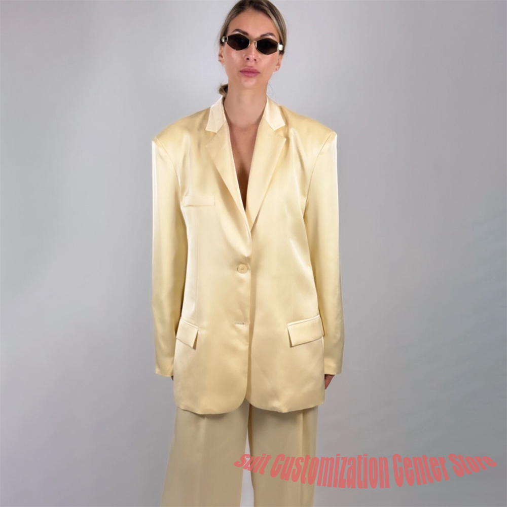 Yellow Formal Wear Women - Conjunto de Calças de Cetim Amarelo