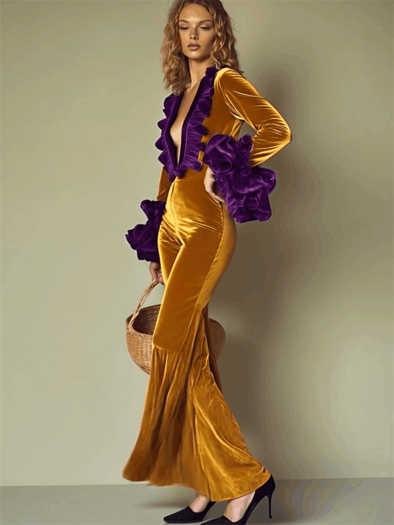 Macacão Feminino de Veludo Ama - Yellow Formal Wear Women avaliação e preço
